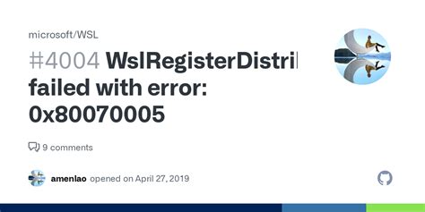 wslregisterdistribution failed with error 0x80070005.